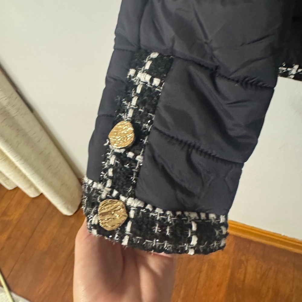 Anne Klein Womens Tweed Trim Outerwear Quilted Coat - Picture 8 of 9